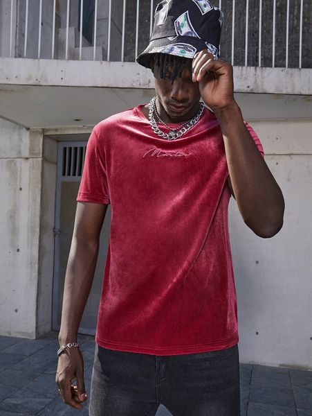 

men letter embroidery velvet tee 35ss#, White;black