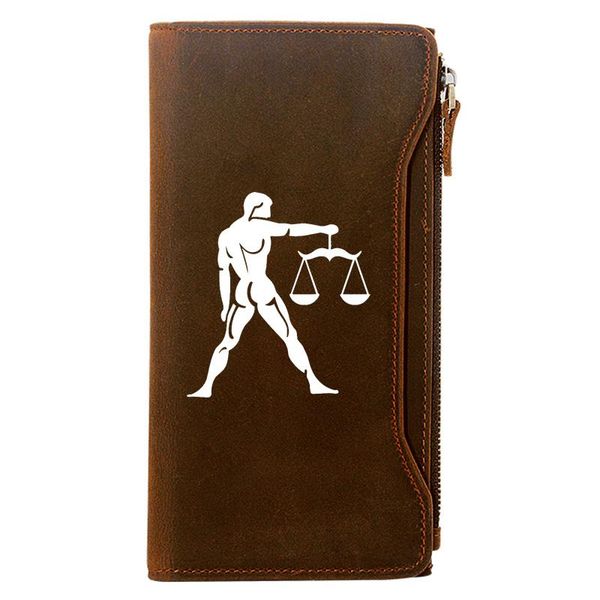 

wallets classic libra printing holder package genuine leather zipper wallet men long clutch purse gift, Red;black