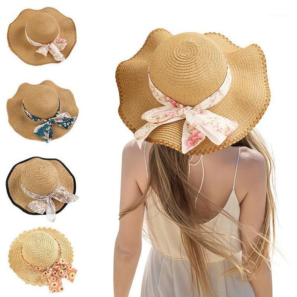 

caps & hats summer female sun straw wide brim beach side cap bowknot hat panama for outdoor uv protection1, Yellow