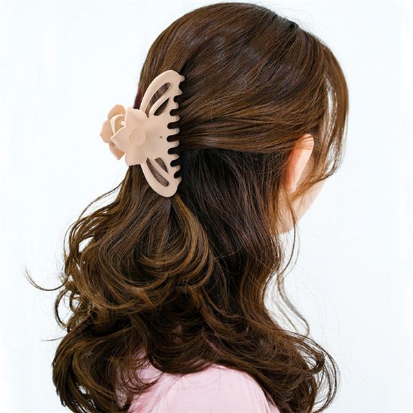 

korea coffee frosted large plastic semicircle flower hair clamps hollow out solid color scrunchies hairpins women female head wear ponytail, Slivery;golden