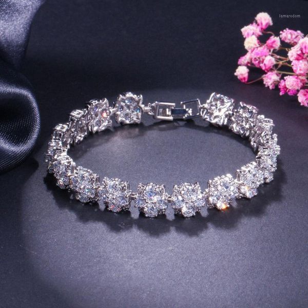 

erluer fashion bracelets & bangles for women flower fill zircon crystal charm bracelets girls wedding bridesmaid jewelry1, Golden;silver