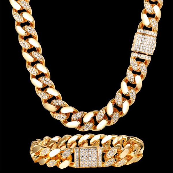 

pendant necklaces zircon cz hip hop miami cuban link chain 14mm bracelet men necklace drop wholesale bling rapper jewelry, Silver