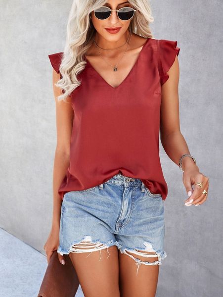 

v neck ruffle cuff blouse h4xl#, White