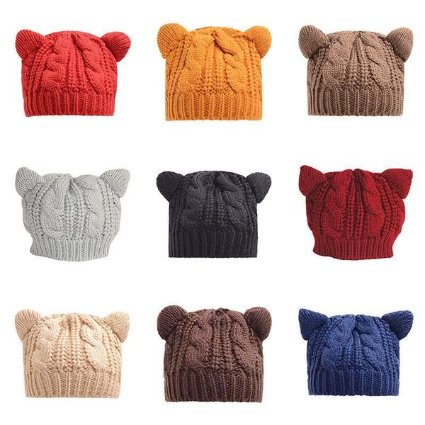 

berets winter beanie cat ear wool caps beret cute knitted twist cap hat warm women, Blue;gray
