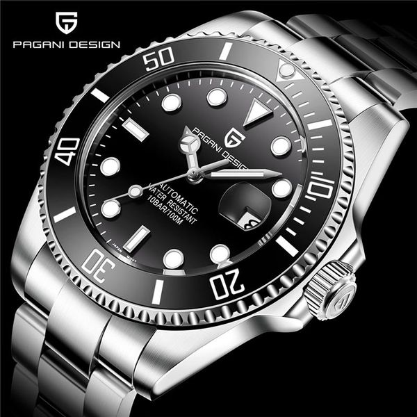 

automatic mechanical men's watches pagani design brand stainless steel calendar clock military sports waterproof wristwatch wristwatche, Slivery;brown