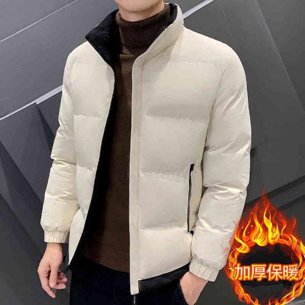 

stand collar coat 2021 new men's wear autumn and winter thickened down trend loose cotton padded et, Black