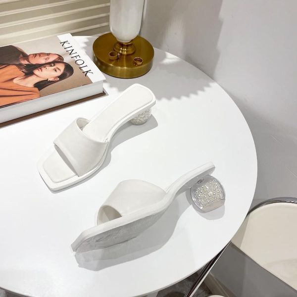 

pu women shoes summer peep toe fashion round heels slippers shallow novelty bling polka dot outside leisure rome, Black