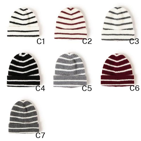 

fashion colors warm women skull cap brim folding beanies simple design basic stripes beanie, Blue;gray