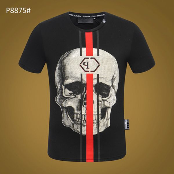 Phillip Plain T SHIRT PP Мужские дизайнерские футболки Брендовая одежда Мужская футболка со стразами Футболка с принтом черепа Bling Stone Классический Высококачественный хип-хоп Повседневная p8875