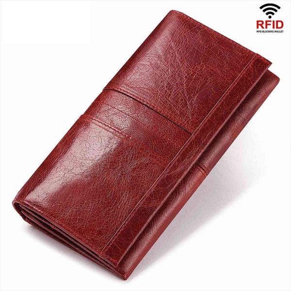 

rfid long wallet women genuine leather female designer purse id credit card holder cell phone coin pocket money bag, Red;black