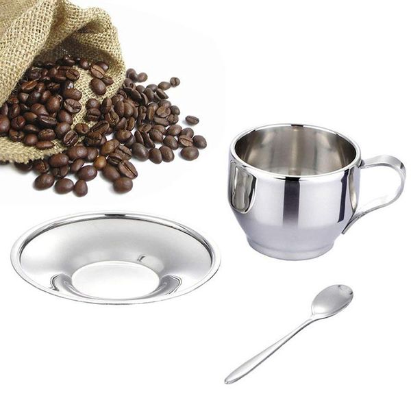 

cups & saucers reusable coffee cup double wall coupelle metal espresso stainless steel camping drinking taza cafe kitchen accessories e5