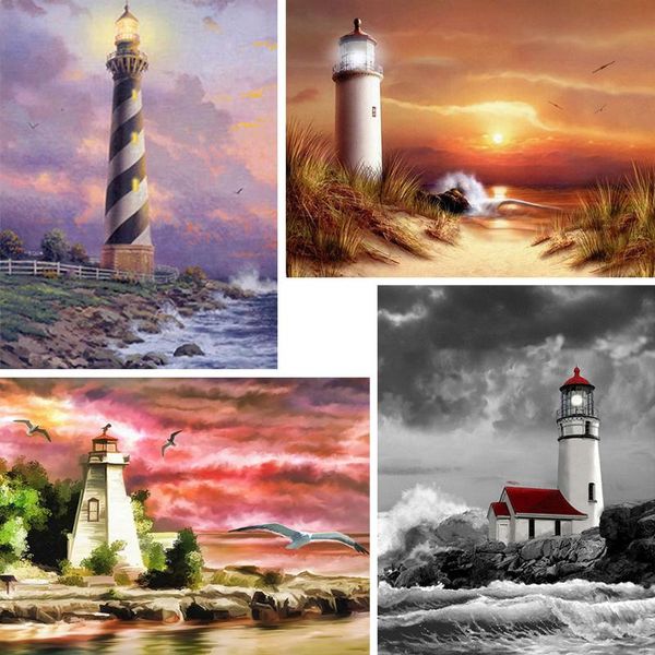 

diamond painting 5d scenery seaside villa lighthouse cross stitch full embroidery mosaic pattern rhinestones home decor
