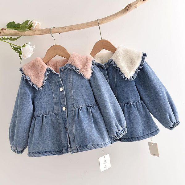 

jackets baby girls denim jacket velvet lapel coat autumn winter, Blue;gray