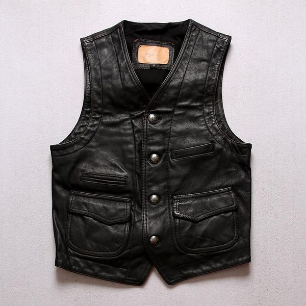 

men's vests fast ,men's super large size genuine leather vest motorcycle biker short street vintage sleeveless coat, Black;white