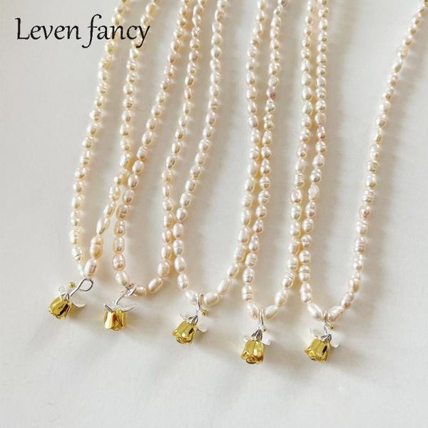 

chains 925 sterling silver white freshwater pearl necklace for women double tone rose flower love engagement jewelry mother gift choker