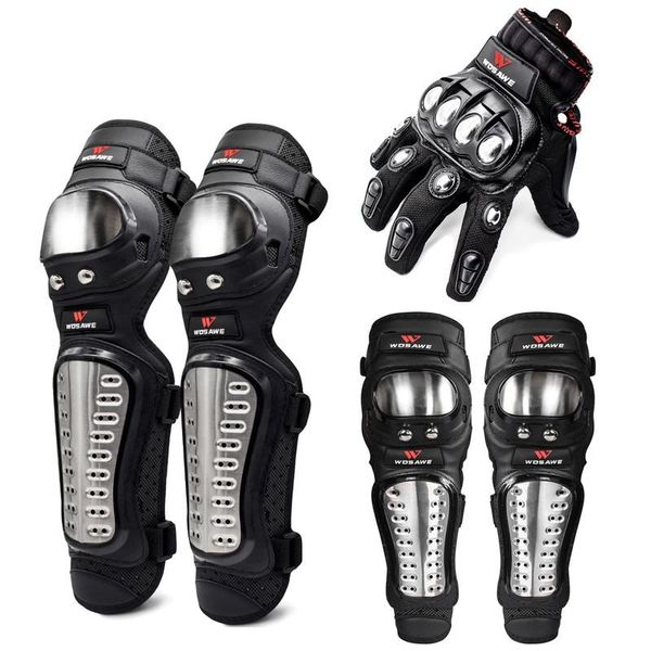 

elbow & knee pads wosawe motorcycle protective elblow guard full finger gloves moto racing ski snowboard gear protector, Black;gray
