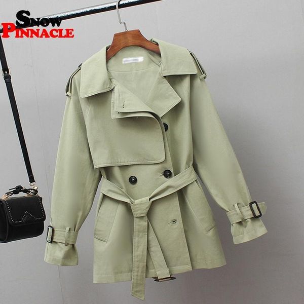 

women trench autumn double button windbreaker coats slim safari clothes fashion stand collar drawstring female coat 210524, Tan;black
