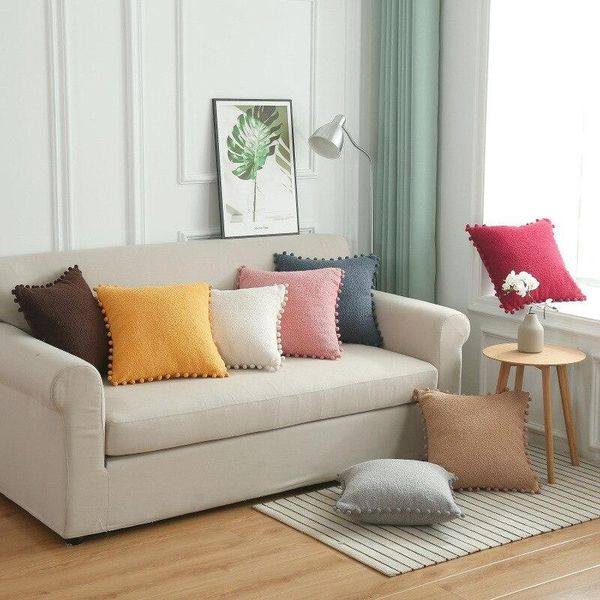

cushion/decorative pillow soft velvet cover square decor pillowcase plush pom-poms cushion with balls for sofa bed car home throw pillows