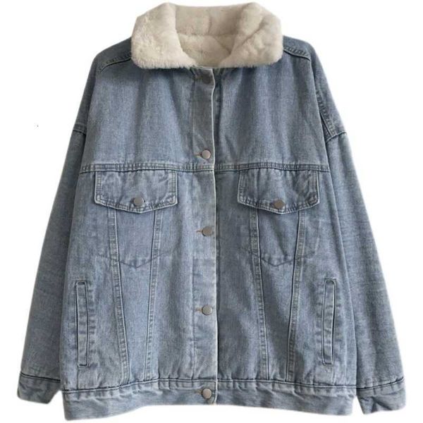 

11.4 korean classic plush denim coat commuter top, Black;brown