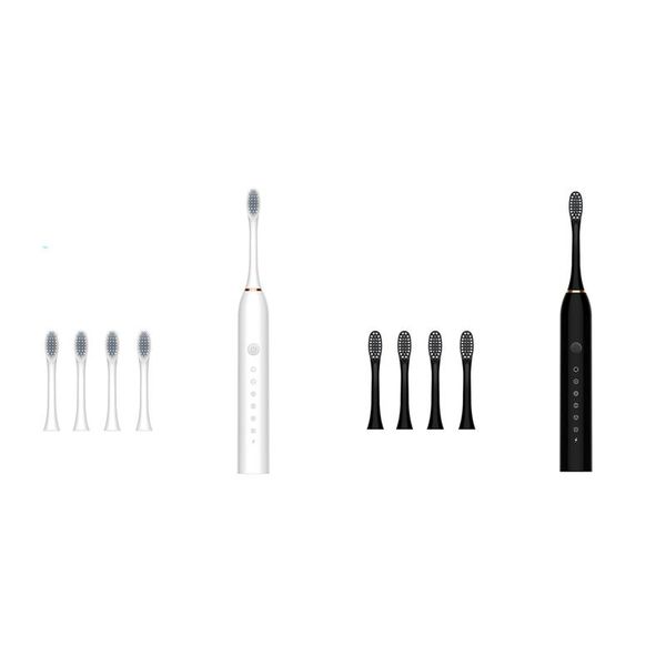 

smart electric toothbrush 2 set sonic usb rechargeable electronic brush 6 mode with travel box,black & white