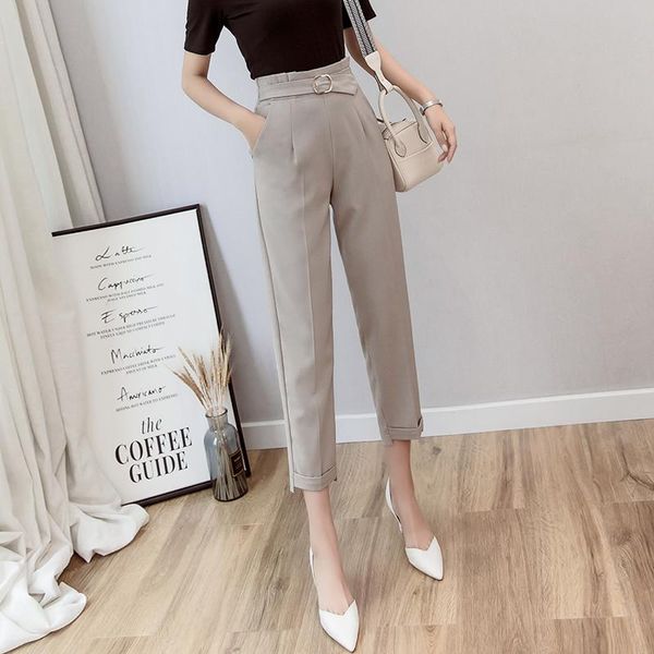 

women's pants & capris realeft spring summer korean ol style sashes women formal harem pockets high waist elegant office lady ankle-len, Black;white