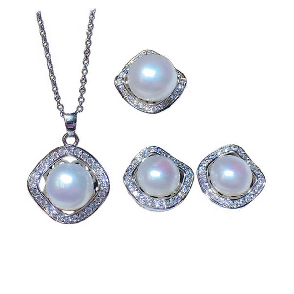 

earrings & necklace classic bridal jewelry set cz freshwater pearl women charm pendant earring ring sets, Silver