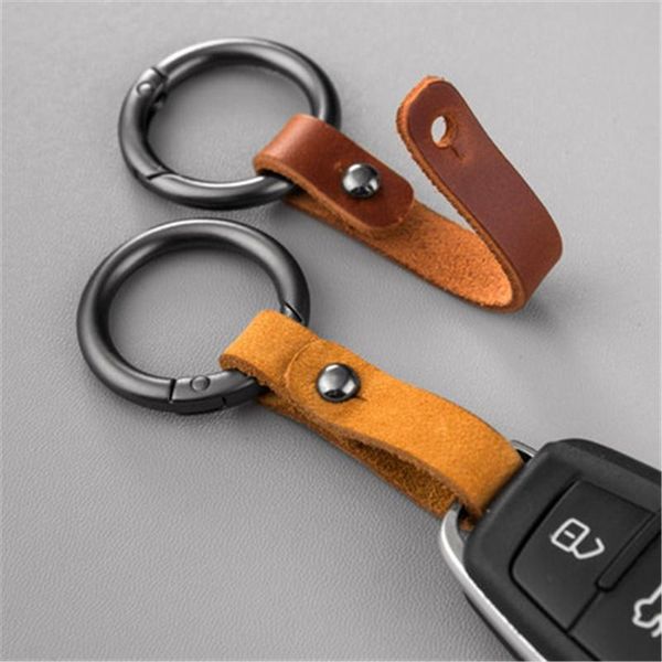 

keychains vintage leather strap keychain handmade cowhide durable fashion keyring cars bag women accessories gifts, Silver