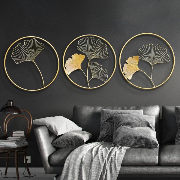 

nordic light luxury metal wall decoration creative ginkgo leaf hang pieces living room background decorative objects & figurines