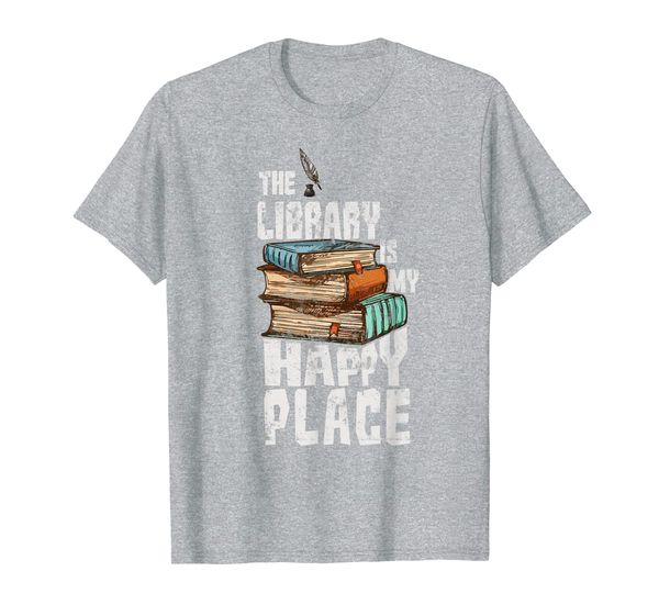 

Librarian Gift Funny Library Happy Place Reading Book Lover T-Shirt, Mainly pictures