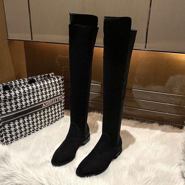

boots 2021 women real leather sheepskin fashion over the knee long thin high heel platform shoes, Black