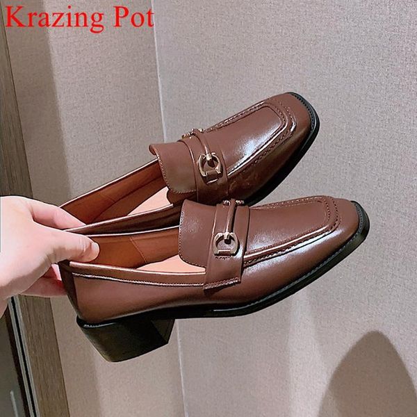 

dress shoes lenkisen 2022 fashion split leather med heels square toe slip on casual brand loafers vacation concise women pumps, Black