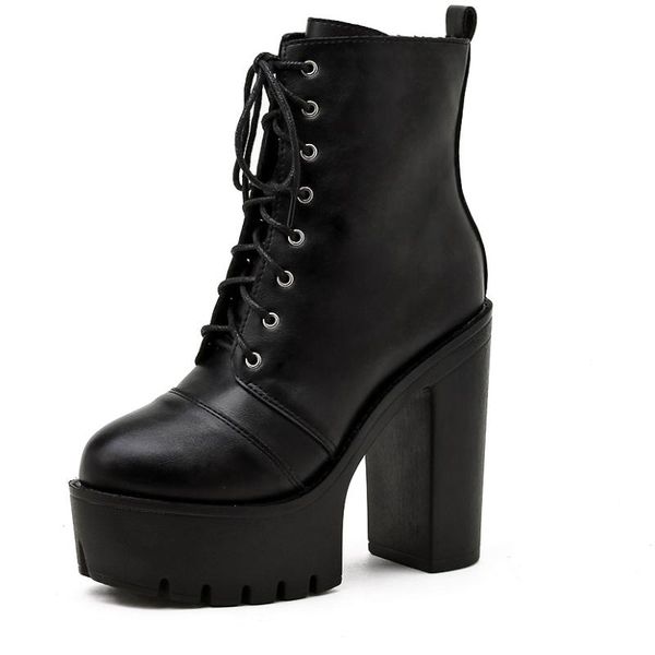 

boots 2021 large size 35-41 chunky high heels ankle woman shoes platform female, Black