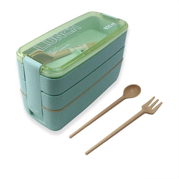 

dinnerware sets 900ml 3 layers lunch box bento container eco-friendly wheat straw material microwavable lunchbox 2021 vip