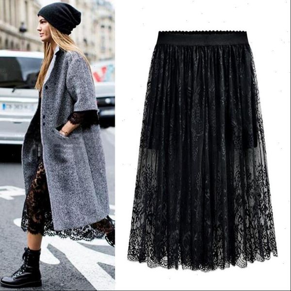 

wholesale women skirt lace hollow out white black spring plus size skirts m 6xl