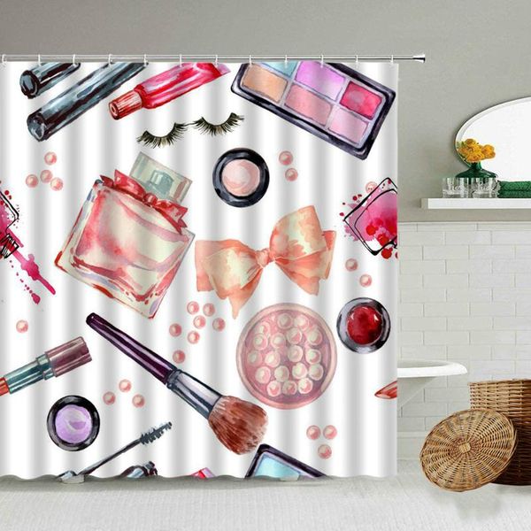 

shower curtains pink cosmetics perfume curtain lipstick jewelry girl bathroom waterproof polyester screen home decoration with hook set
