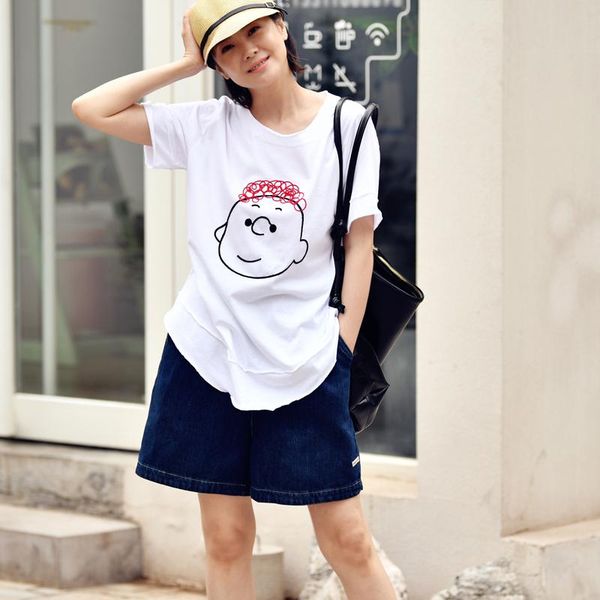 

women's shorts micoco n8552c art and leisure comfortable elastic waist open line dark blue straight tube wide leg jean, White;black