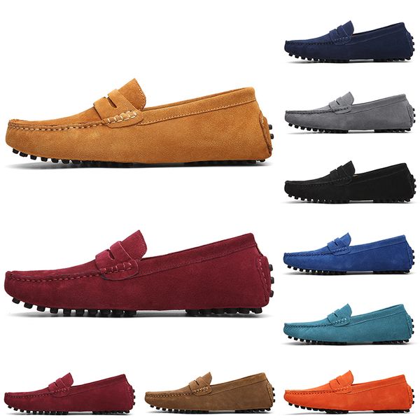 2021 Non-Brand Herren-Kleid-Wildlederschuhe in Schwarz, Hellblau, Weinrot, Grau, Orange, Grün, Braun, Herren-Slipper aus Lazy-Leder, Größe 38–45