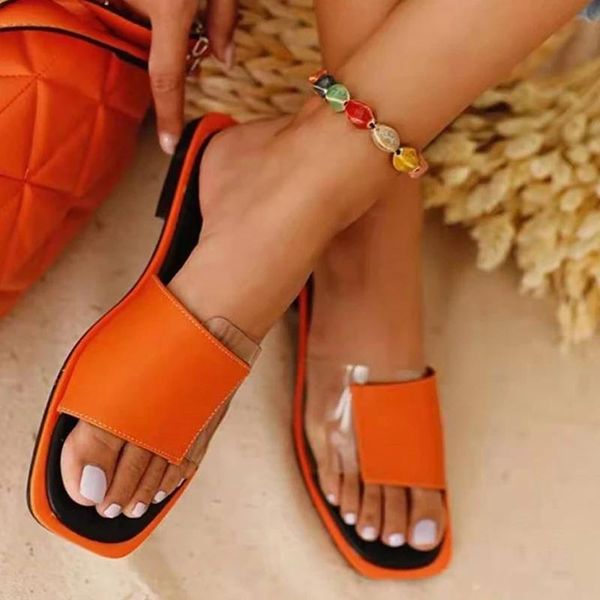 

slippers 2021 women's summer female transparent patchwork flats casual sandals ladies color matching outdoor beach flat slides, Black