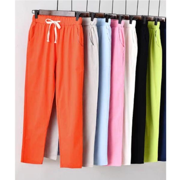 

women's pants & capris cotton linen women casual trousers 2021 summer autumn loose ladies plus size harem drawstring anklet length, Black;white