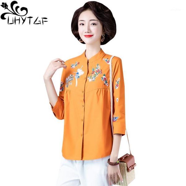

summer women's blouse fashion cotton linen embroidered elegant mother thin solid color wild 3xl plus size shirt 1663 blouses & shirts, White