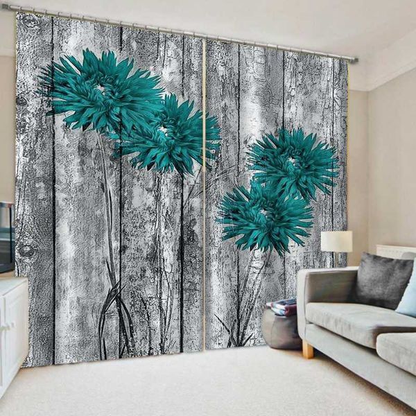 

modern curtain printing flower curtains for living room bedroom blackout fashion gray cortina drapes &