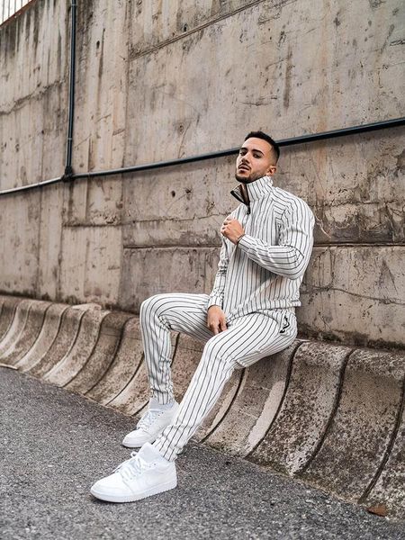 

men's tracksuits tracksuit casual stripe zipper sets sport suits fitness clothing sweatpants slim fashion european trendstracksuits set, Gray