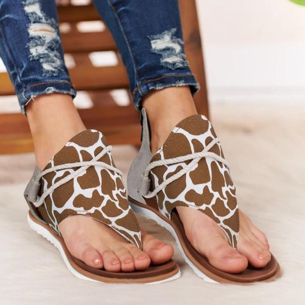 

sandals outdoor women flip flops flat casual posh vintage retro tiger print flip-flop comfy zipper sandalias shoes, Black