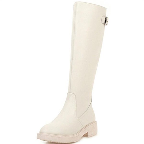 

boots discvry 2021 big size 33-43 winter knee high med heels round toe solid color women ladies shoes black sliver