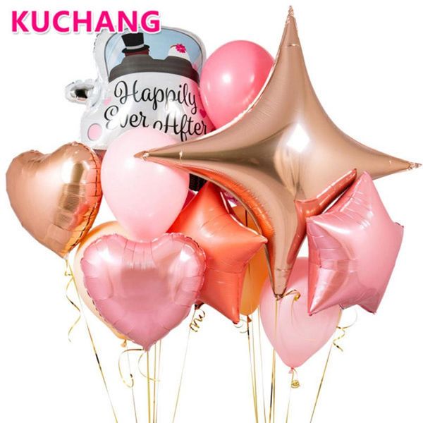 

party decoration 1 set rose gold four-star wedding car foil balloon pink latex valentine's day love anniversary supplies