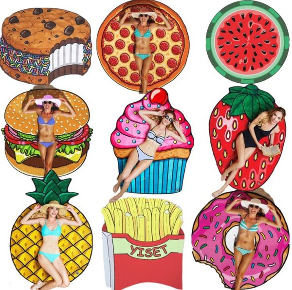 

beach towel food fruits shape outdoor foldable lawn picnic mat outdoors portable creative irregular hamburger pizza french fries ice cream t