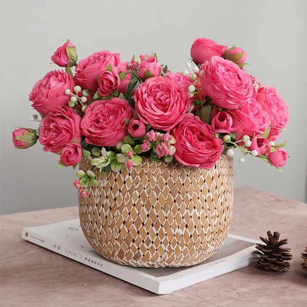 

decorative flowers & wreaths artificial persian rose bouquet real silk peony plastic flower home garden party wedding el decoration fake