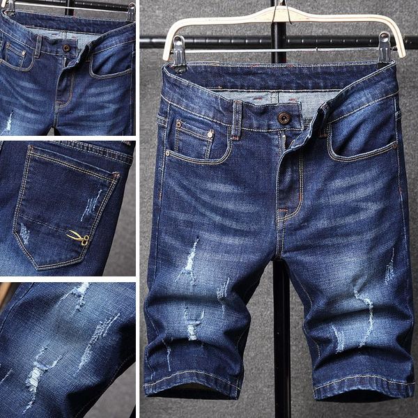 

spring and summer denim shorts men's thin loose five-point pants breeches beach mid-pants jeans, Blue