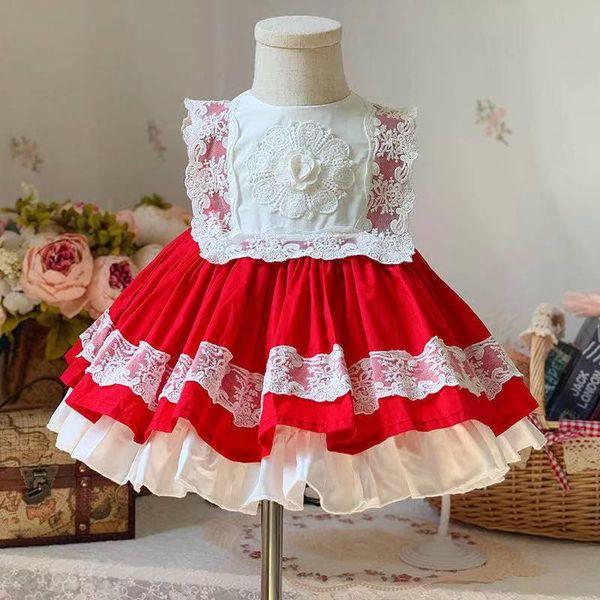

0-12y summer vintag lolita spanish princess red lace sleeveless ball gown dress for cute baby girls birthday party turkey easter girl's, Red;yellow