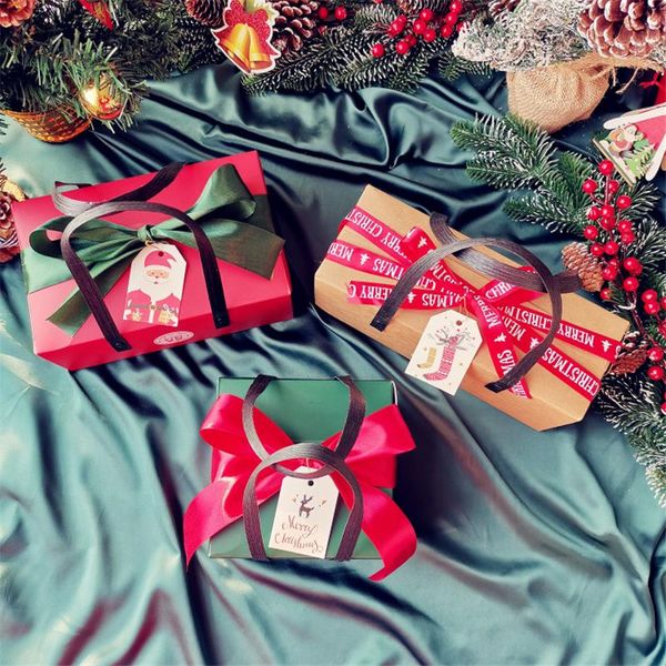 

gift wrap 5pcs merry christmas rivet portable boxes red/green/kraft handmade cake decoration supplies birthday party packing